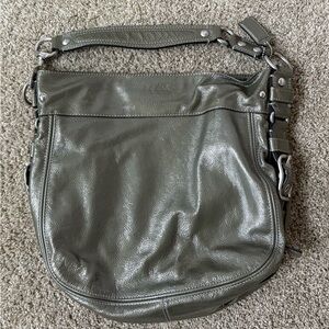 “Zoe” hobo Coach Leather Shoulder Bag in Silver